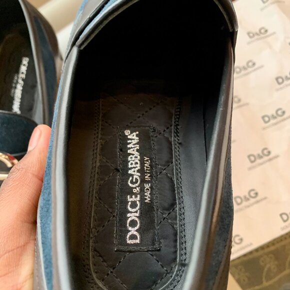 Dolce & Gabbana Men\'s Blue Suede & Leather Loafers, US 10, Brand New, No Box main image 4